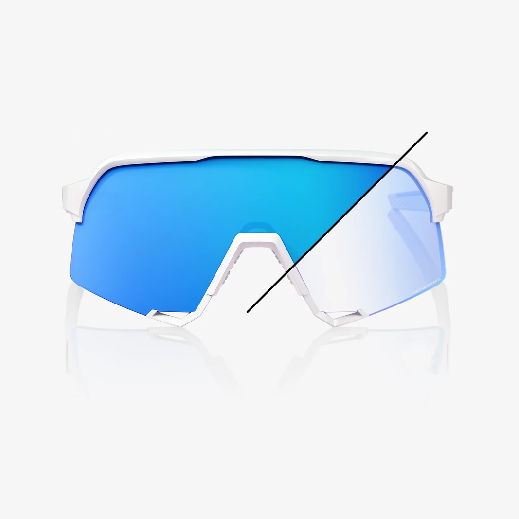 100% S3 / Bastille LE Pearl White Glitter - Blue Mirror Photochromic Lens face